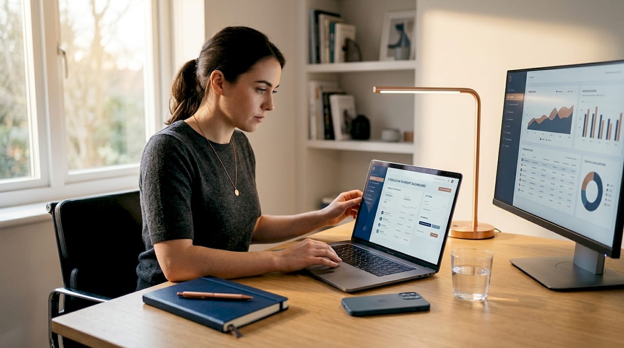 Entrepreneur configuring crypto payment gateway in office
