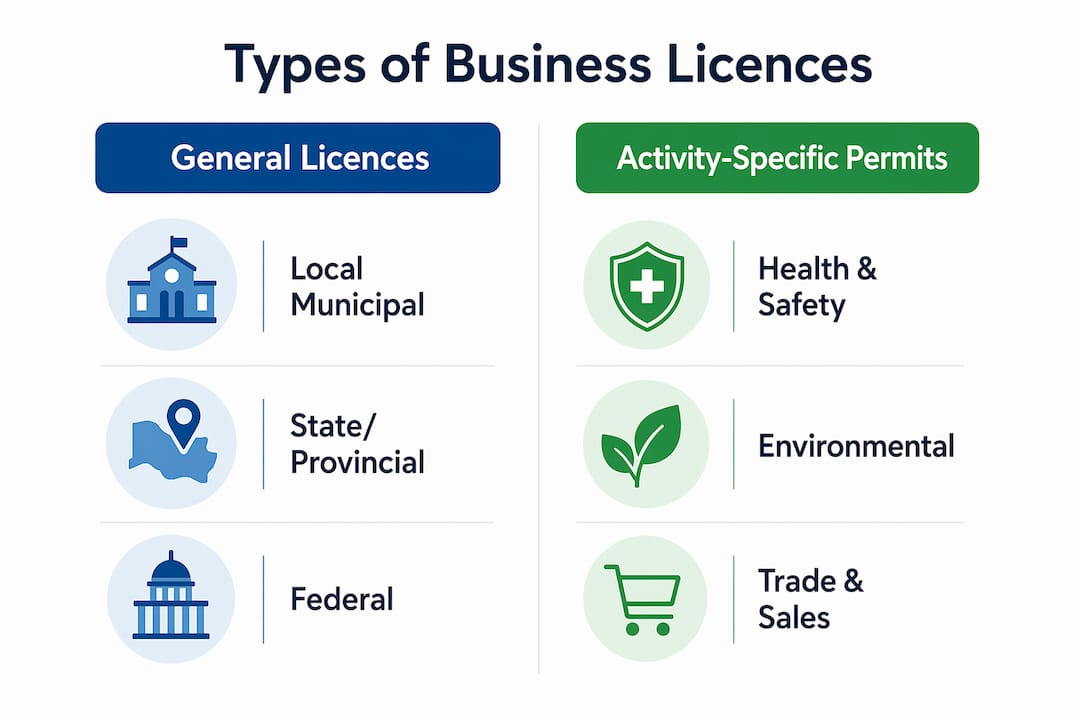 Infographic comparing general and activity-specific business licences