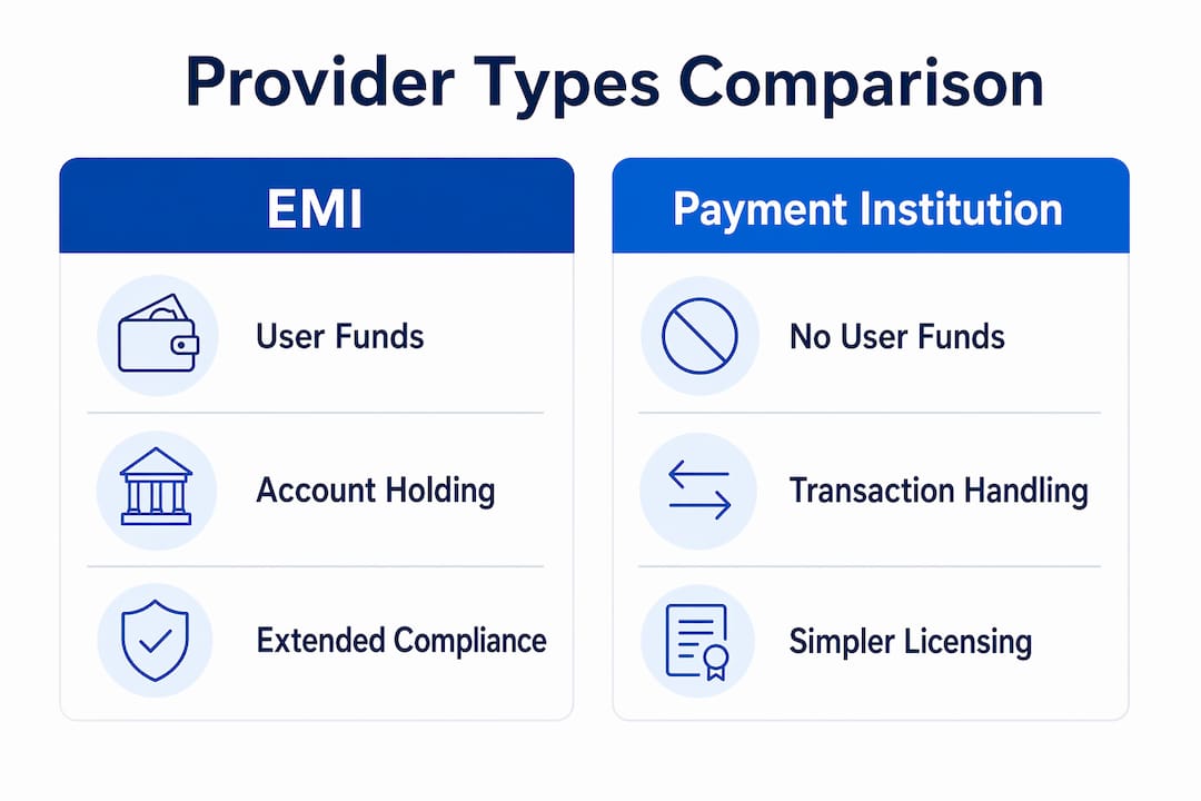 Infographic comparing EMI and Payment Institution