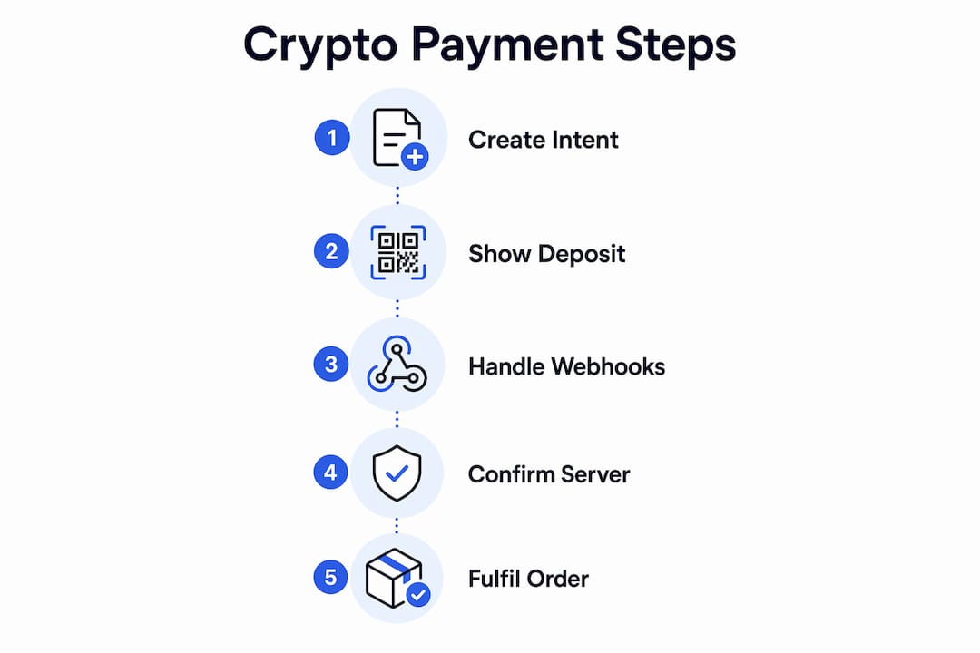Infographic showing crypto payment integration steps