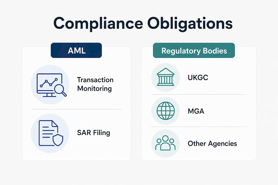 Infographic comparing AML obligations and regulatory bodies