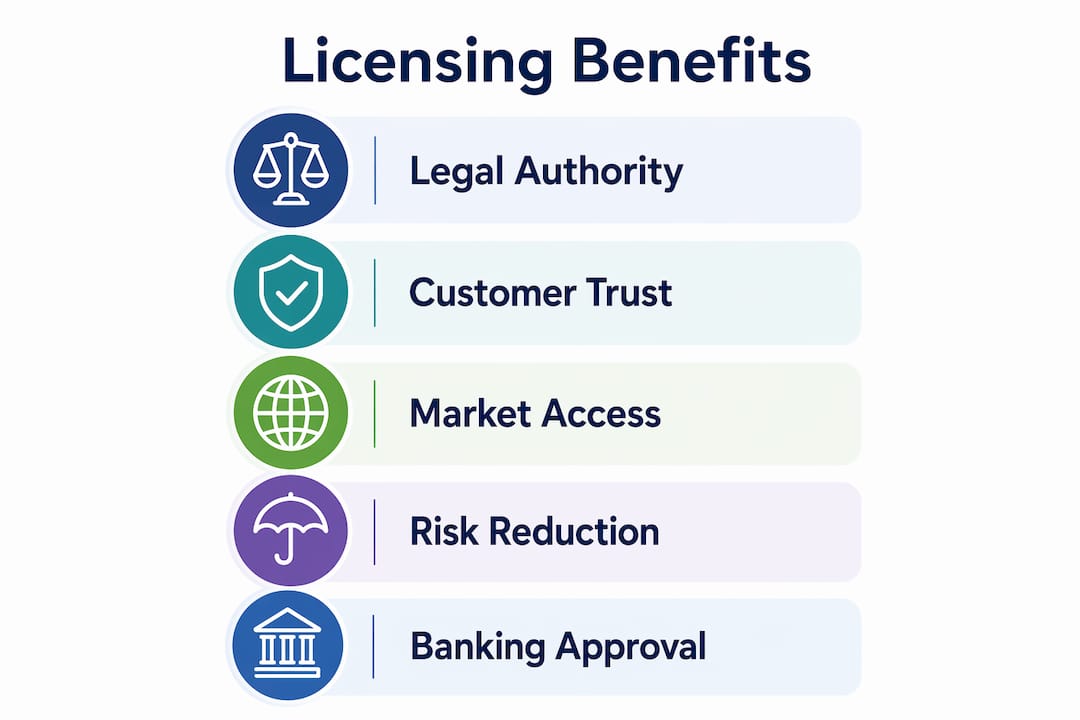 Infographic illustrating business benefits of regulatory licensing