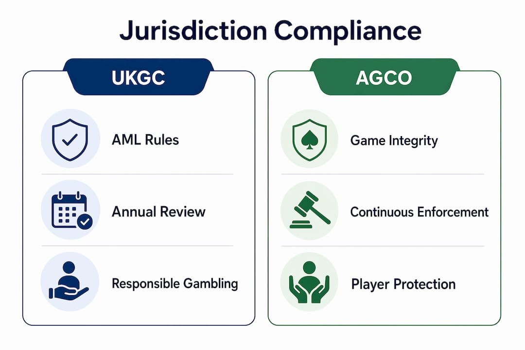 Infographic comparing UKGC and AGCO compliance standards