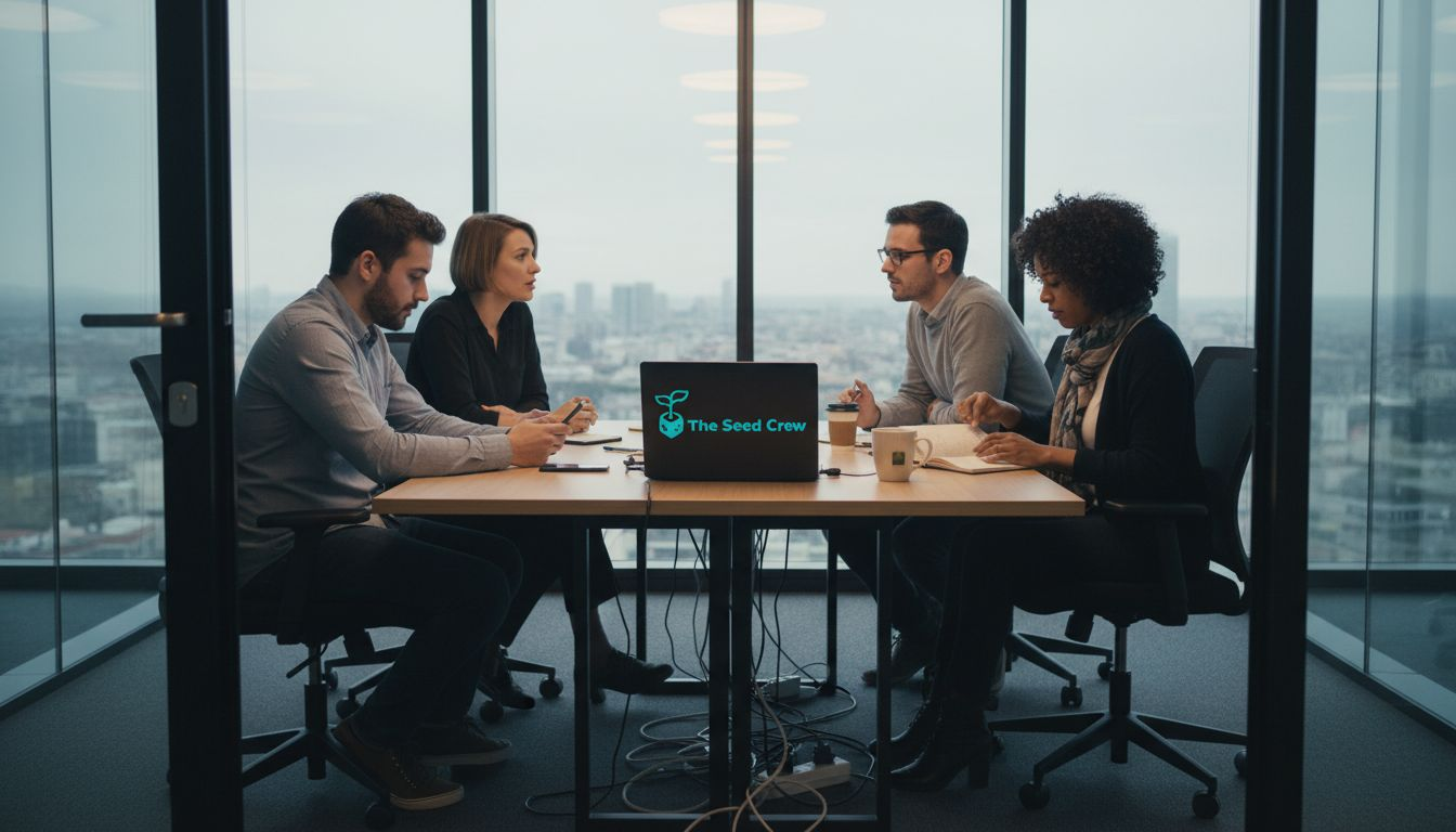 Des collaborateurs réunis autour de la table, visiblement agacés ou contrariés.