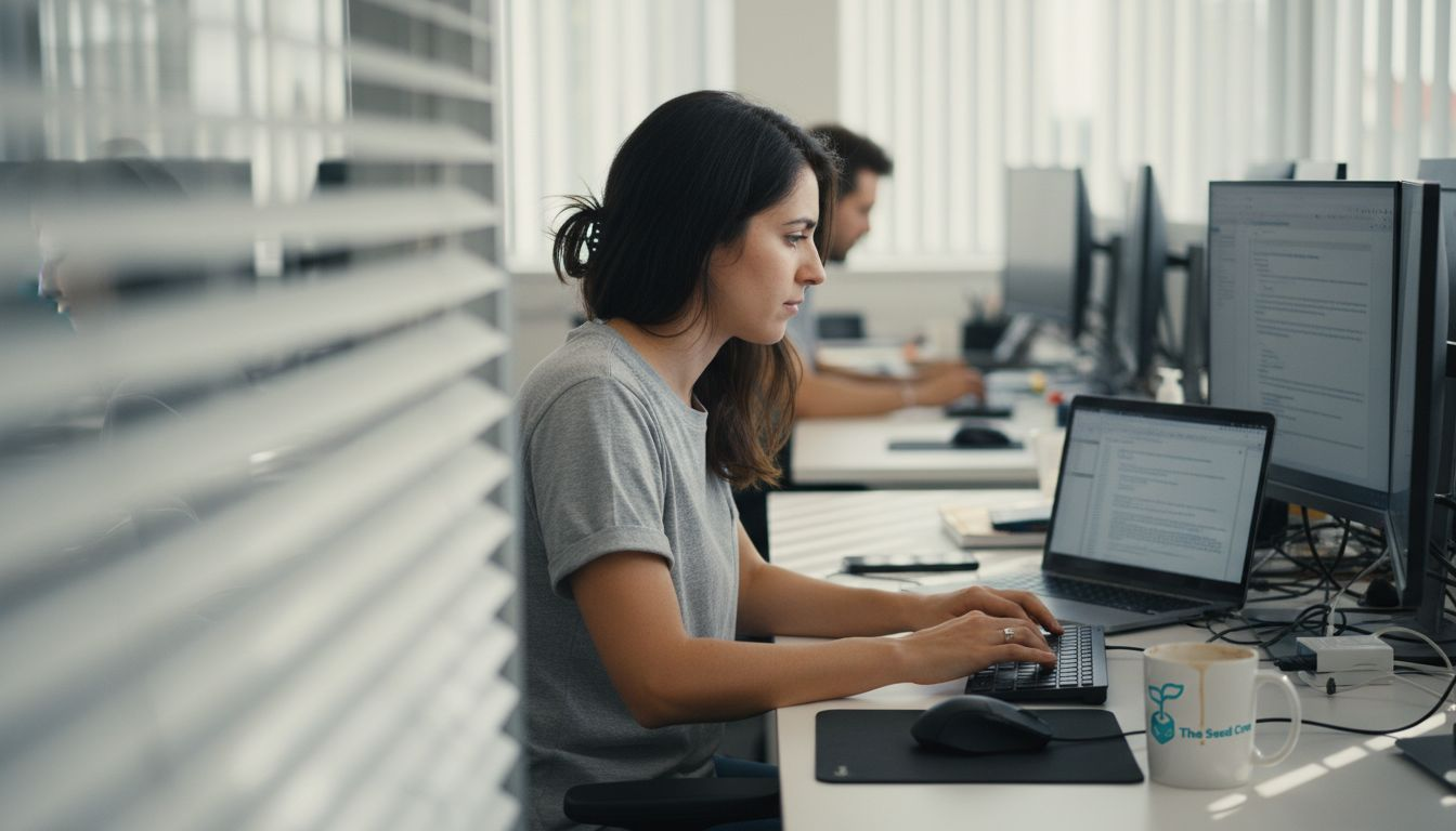 Une ingénieure en technologie évoluant dans un open space dynamique