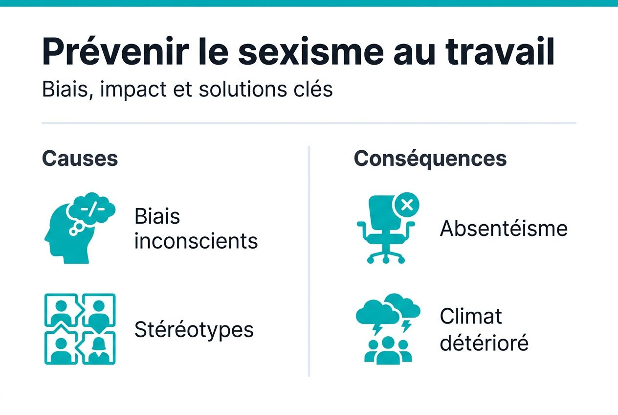 Infographie : comprendre et prévenir le sexisme au travail – origines, impacts et solutions