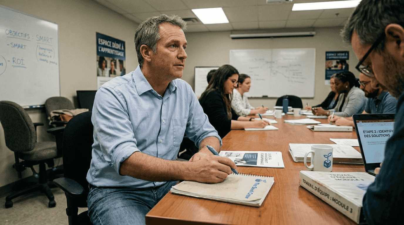 Un manager qui prend part à un atelier de formation en équipe.