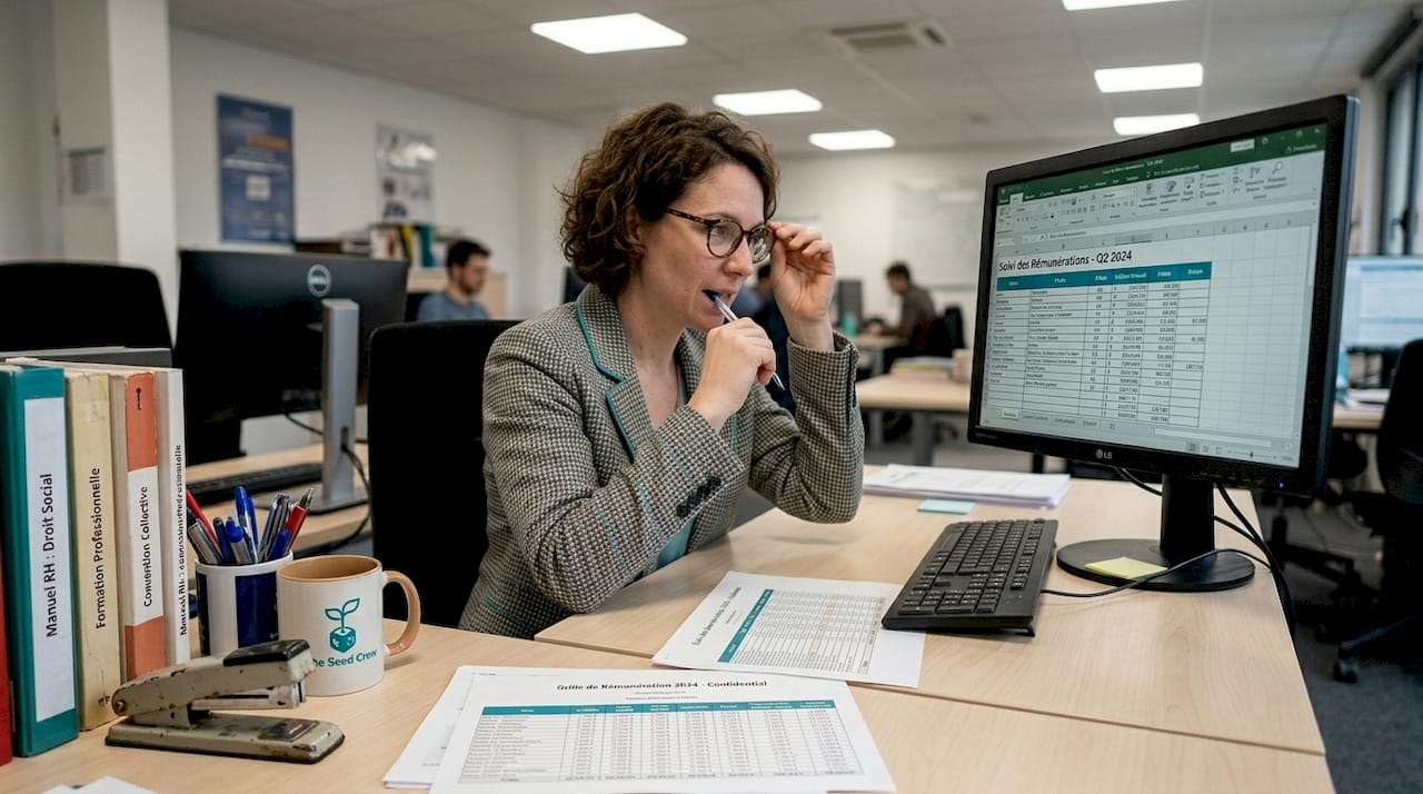 Un responsable RH en train d’examiner des grilles de rémunération qui ne sont plus à jour.