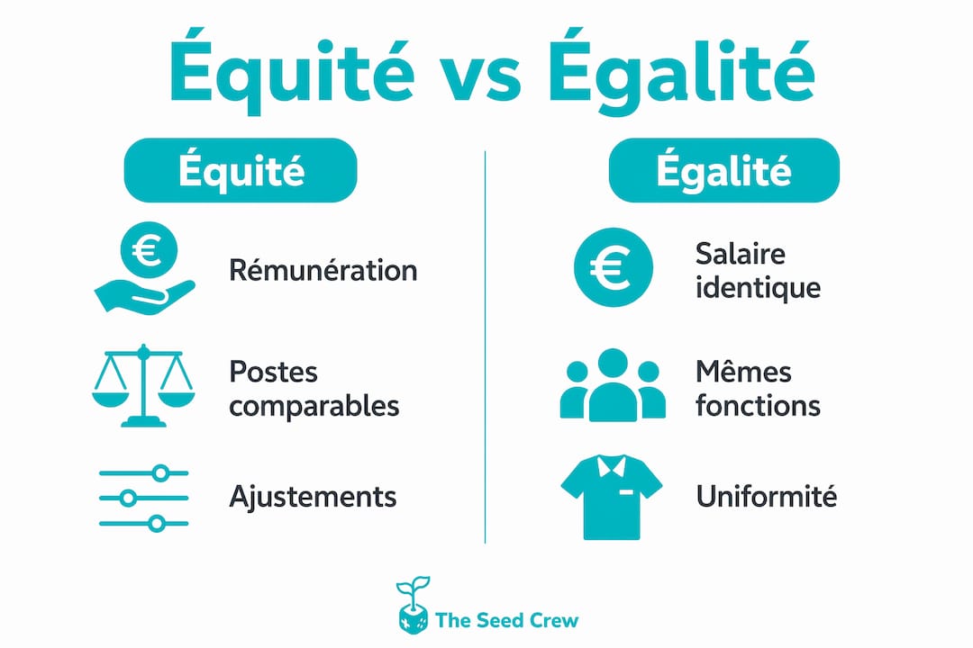 Infographie mettant en lumière la différence entre l’équité et l’égalité des salaires