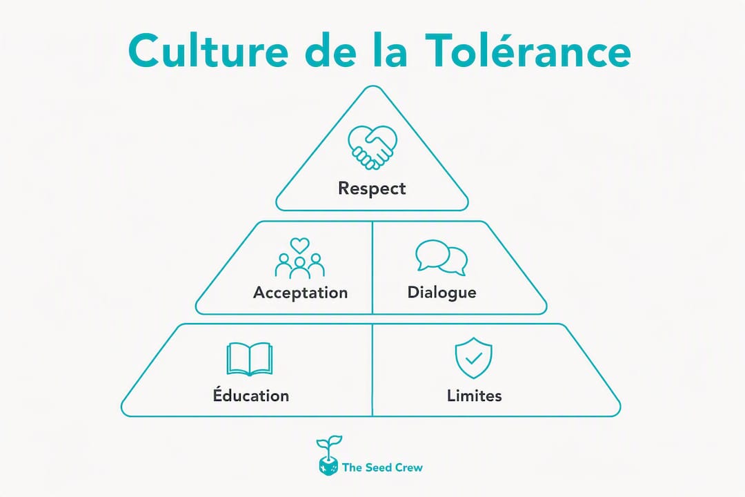 Illustration mettant en lumière les valeurs essentielles à l’instauration d’une culture de tolérance