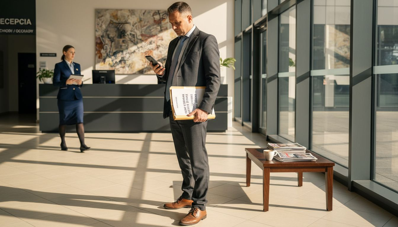 tronos Čo je marketingová stratégia: Kľúč k rastu firmy 1 Manažér si v priestore recepcie prechádza aktuálnu kampaň.