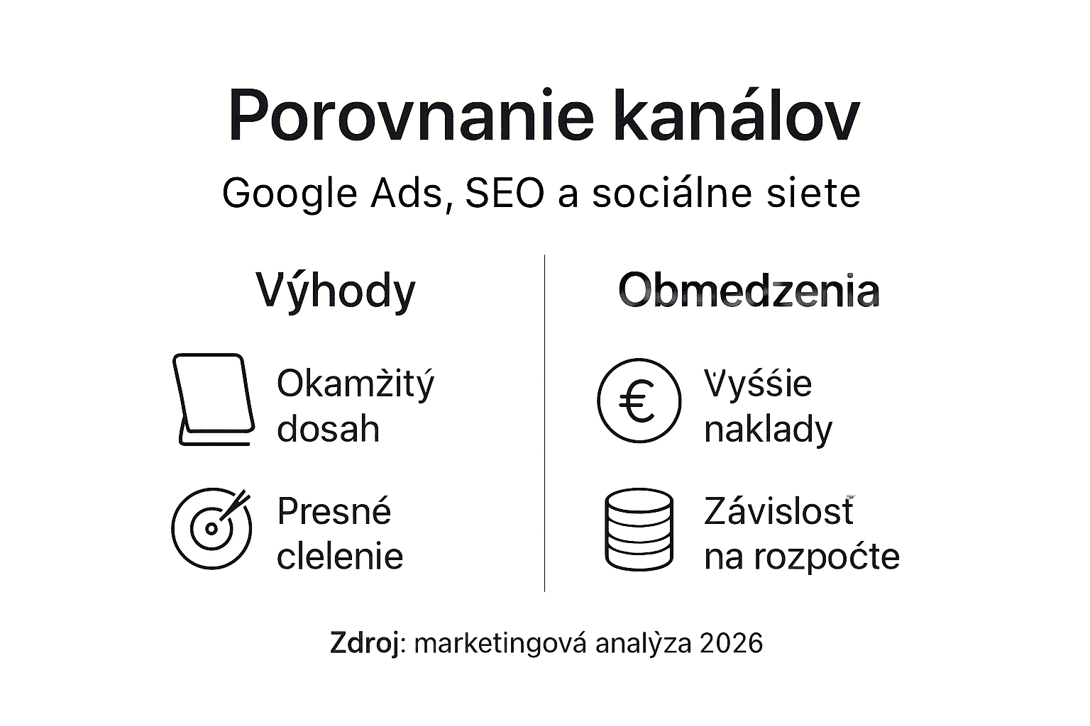 Prehľadná infografika, ktorá porovnáva Google Ads, SEO a sociálne siete