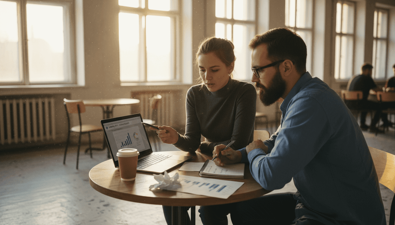 Tím kolegov sa v moderne zariadenej a presvetlenej kancelárii zamýšľa nad novými nápadmi pre PPC kampaň.