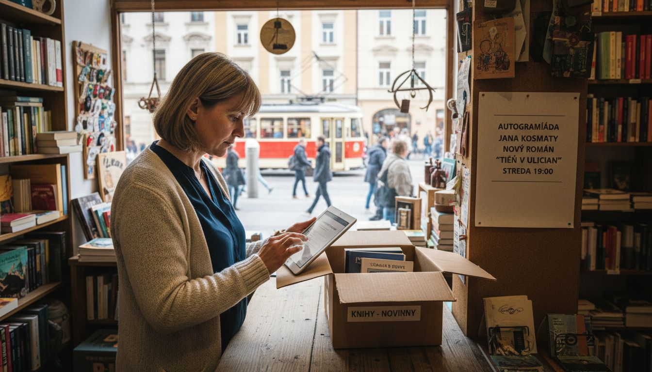 Majiteľ obchodu si na tablete upravuje nastavenia lokálneho SEO, aby ho zákazníci v okolí ľahšie našli.
