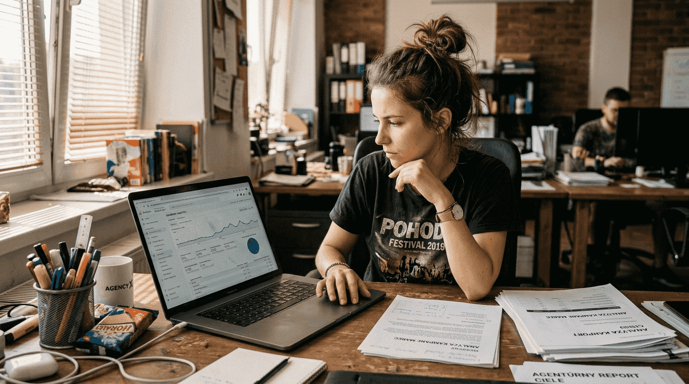 Žena analyzuje výsledky online reklamnej kampane