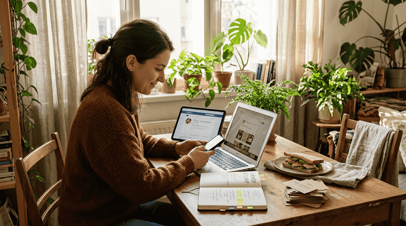 Podnikateľ, ktorý si sám spravuje firemné sociálne siete z pohodlia domova