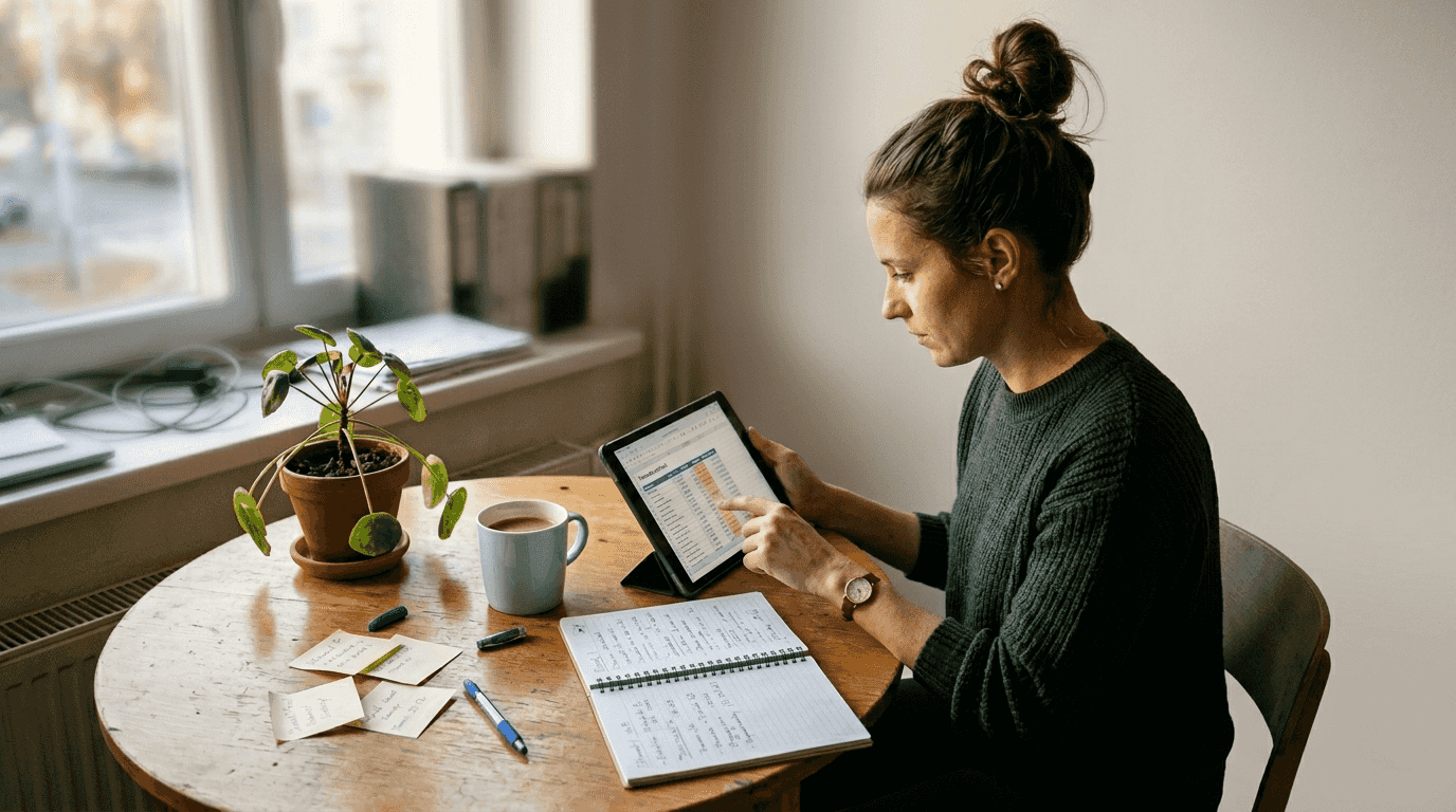 Mladá žena si prezerá výsledky online kampaní a hodnotí ich úspešnosť.