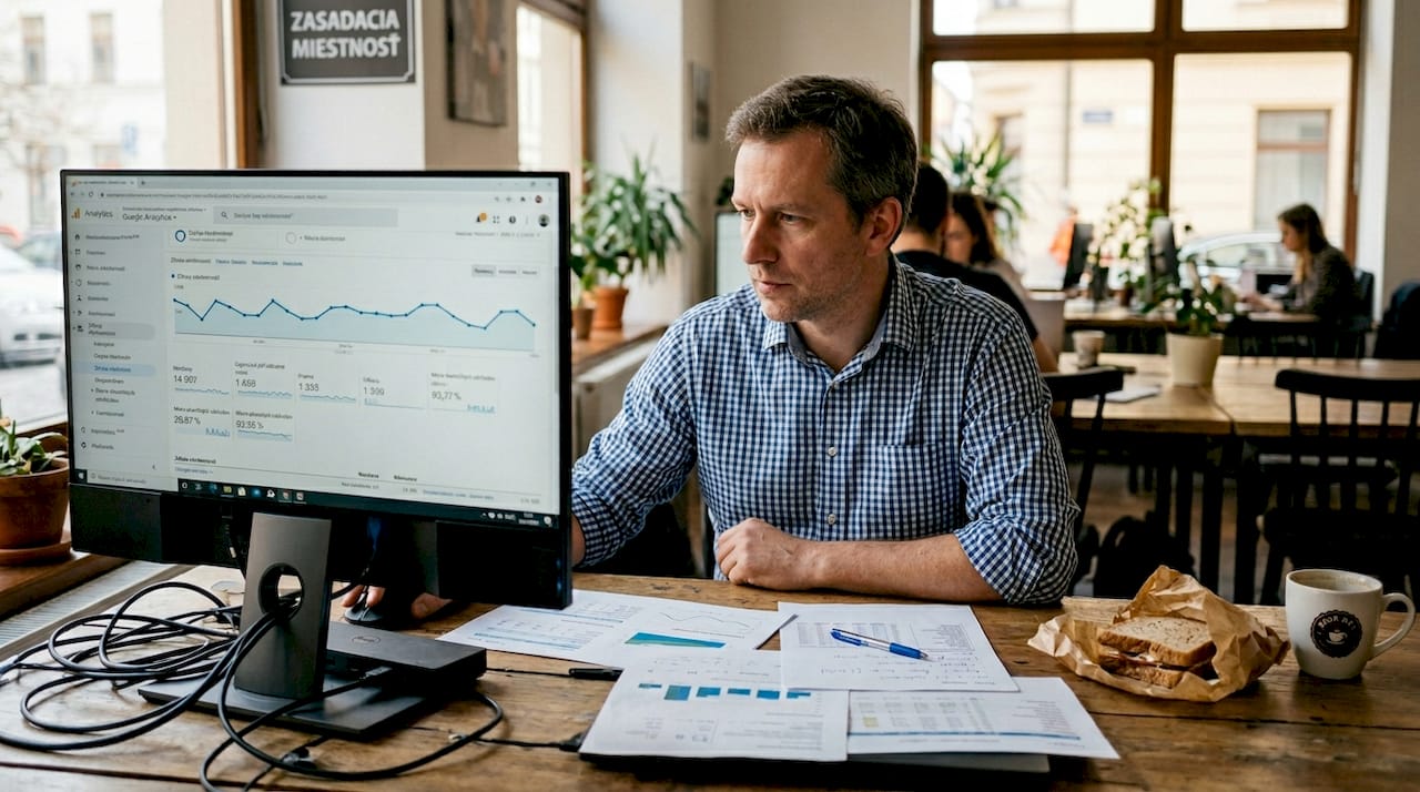 Manažér si prezerá štatistiky webu a analyzuje, odkiaľ prichádzajú návštevníci.