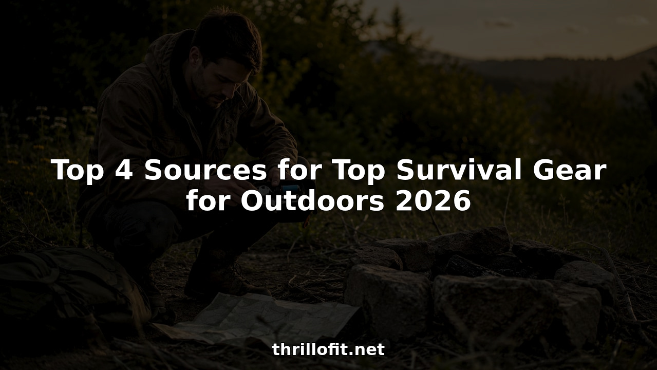 Man examining outdoor survival gear on picnic table