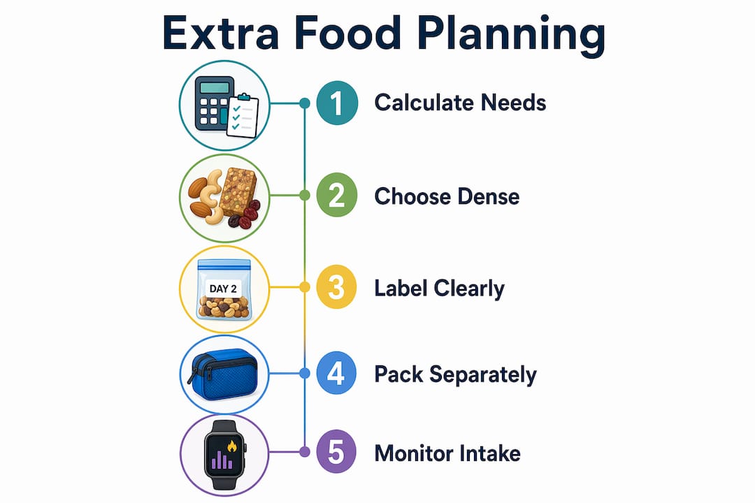 Infographic illustrating hiking extra food planning steps