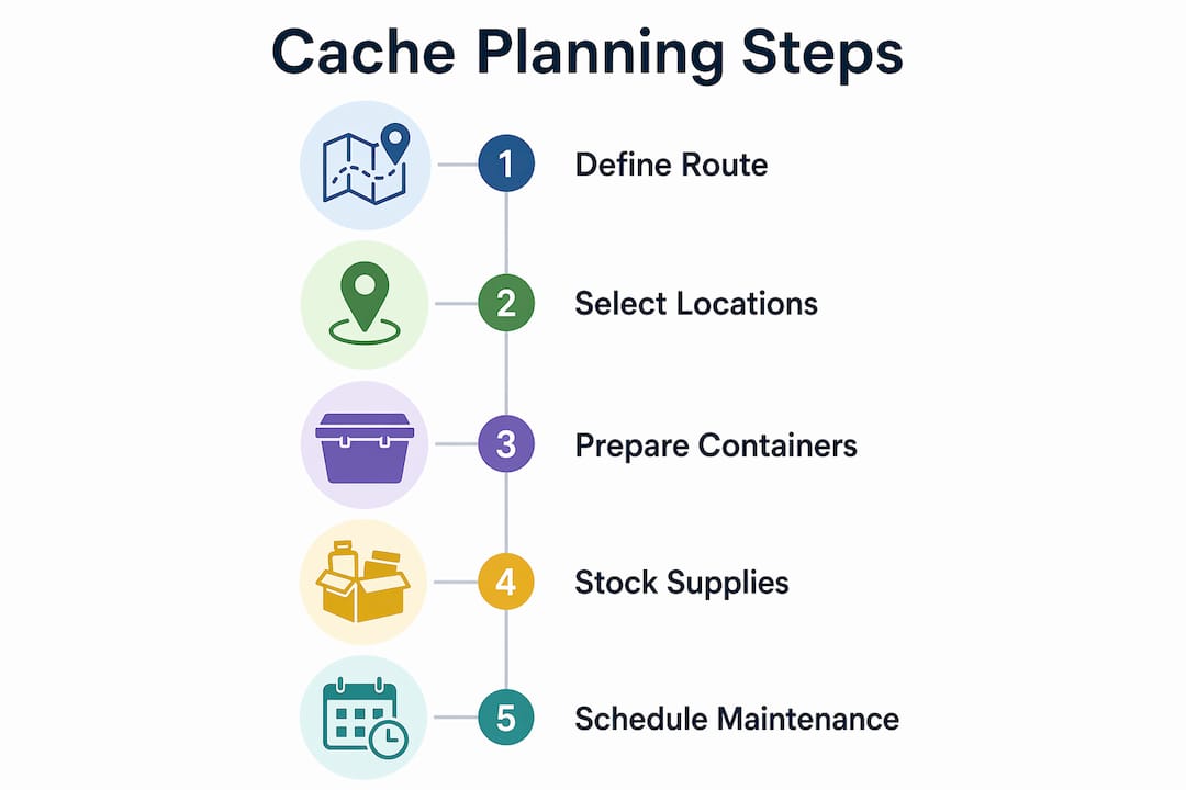 Infographic illustrating survival cache planning steps