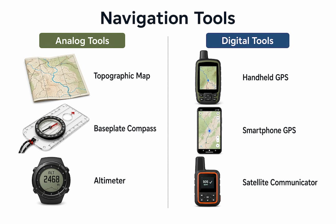 Infographic comparing analog and digital navigation tools