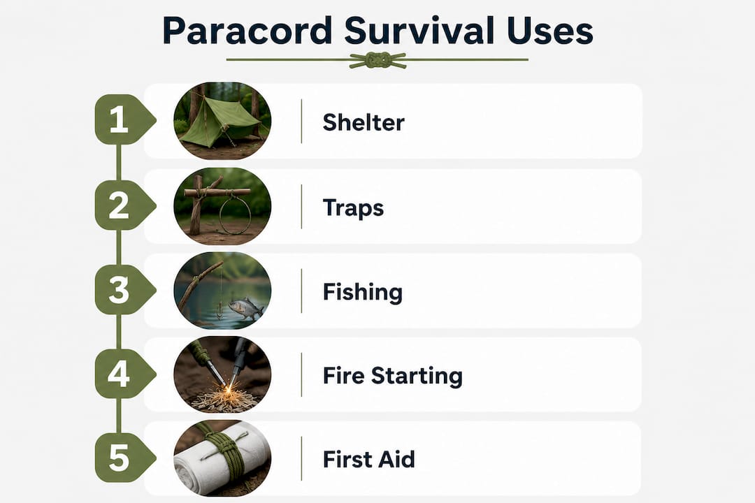 Infographic showing paracord survival applications