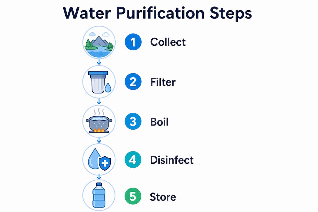 Infographic showing emergency water purification steps