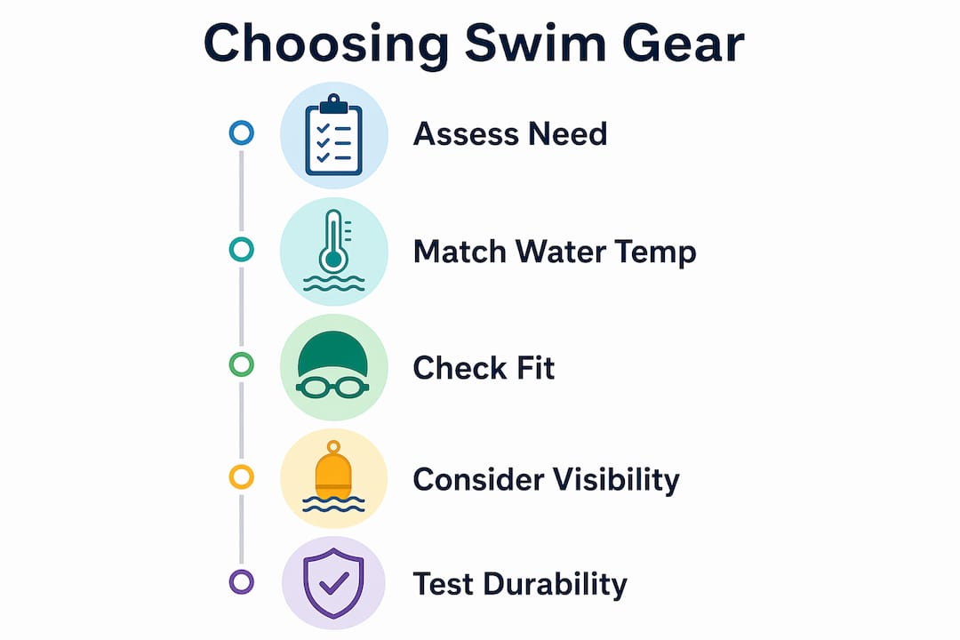 Infographic showing steps to choose swimming gear