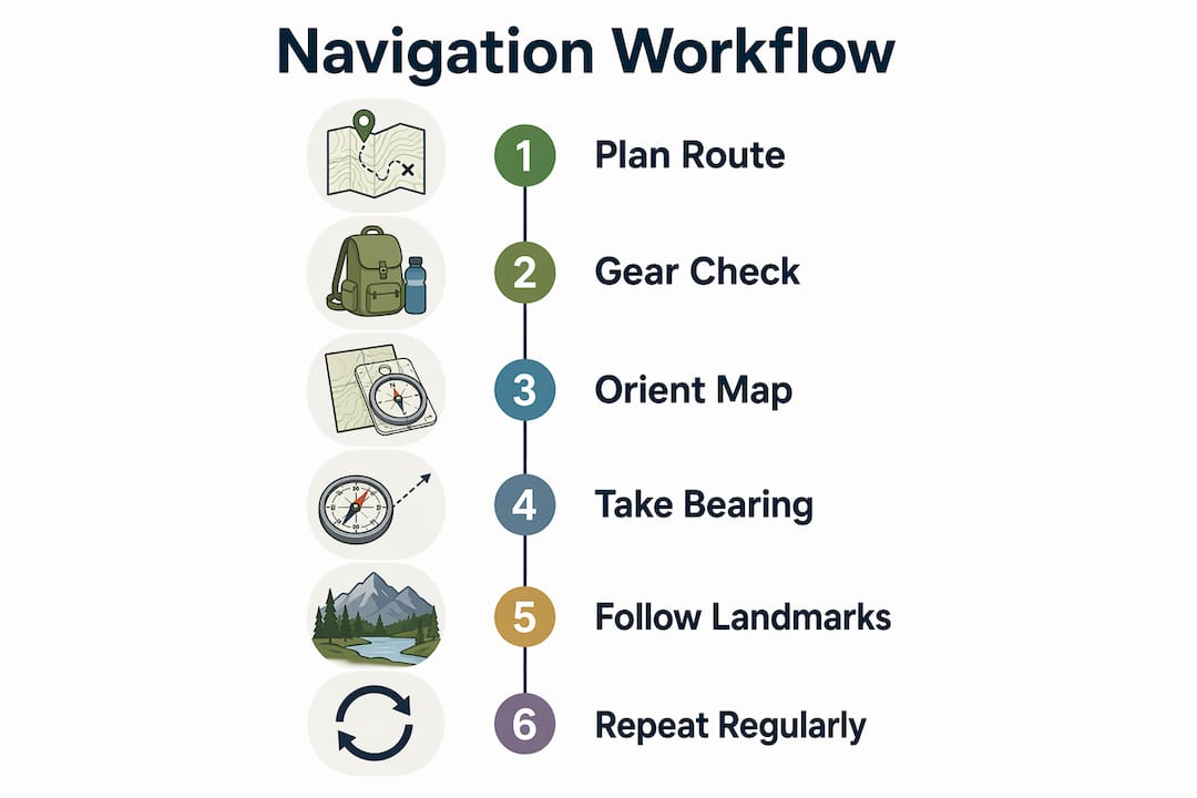 Infographic showing step-by-step navigation workflow