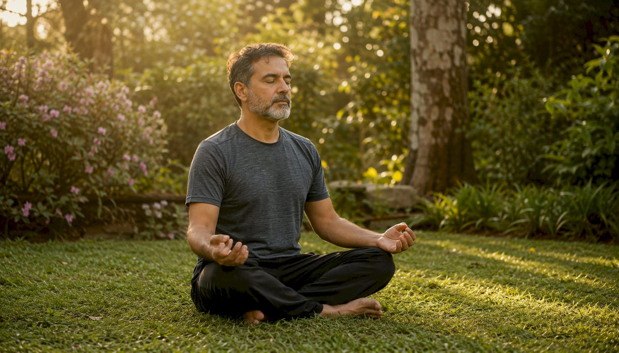 Man practicing mindfulness in training room