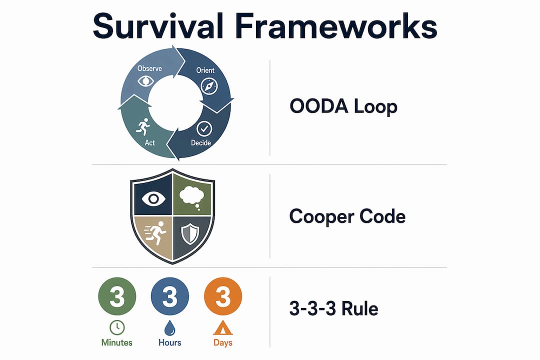 Infographic showing mental frameworks for survival awareness