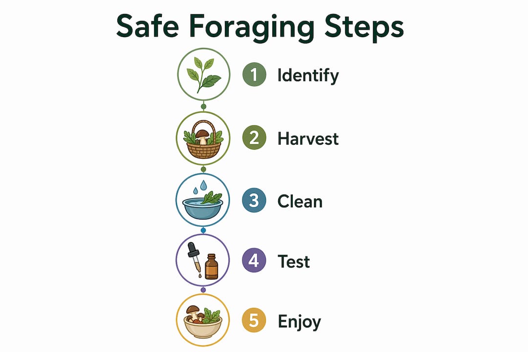 Infographic showing safe foraging step-by-step process