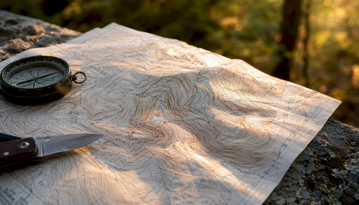 Close-up of contour lines on topo map