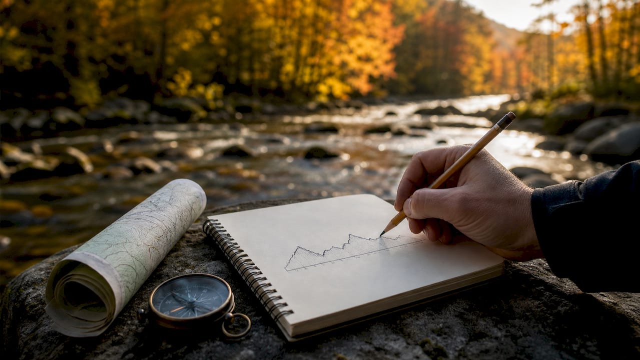 Hand sketching elevation profile from topo map