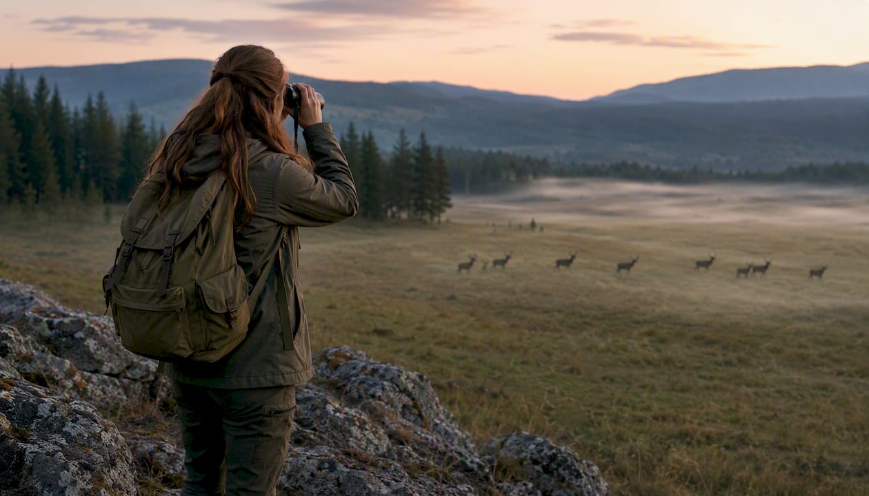 Hiker observing deer from distance