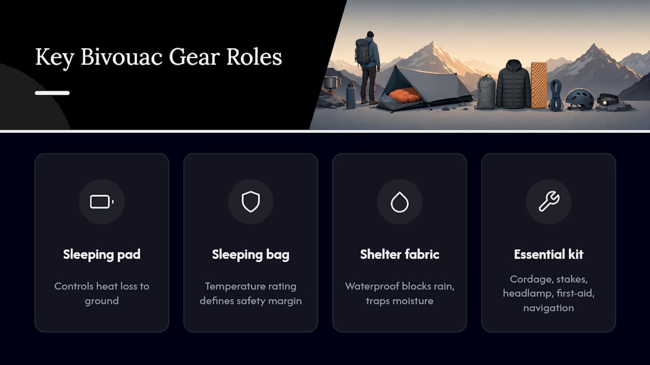 Diagram of essential bivouac gear components