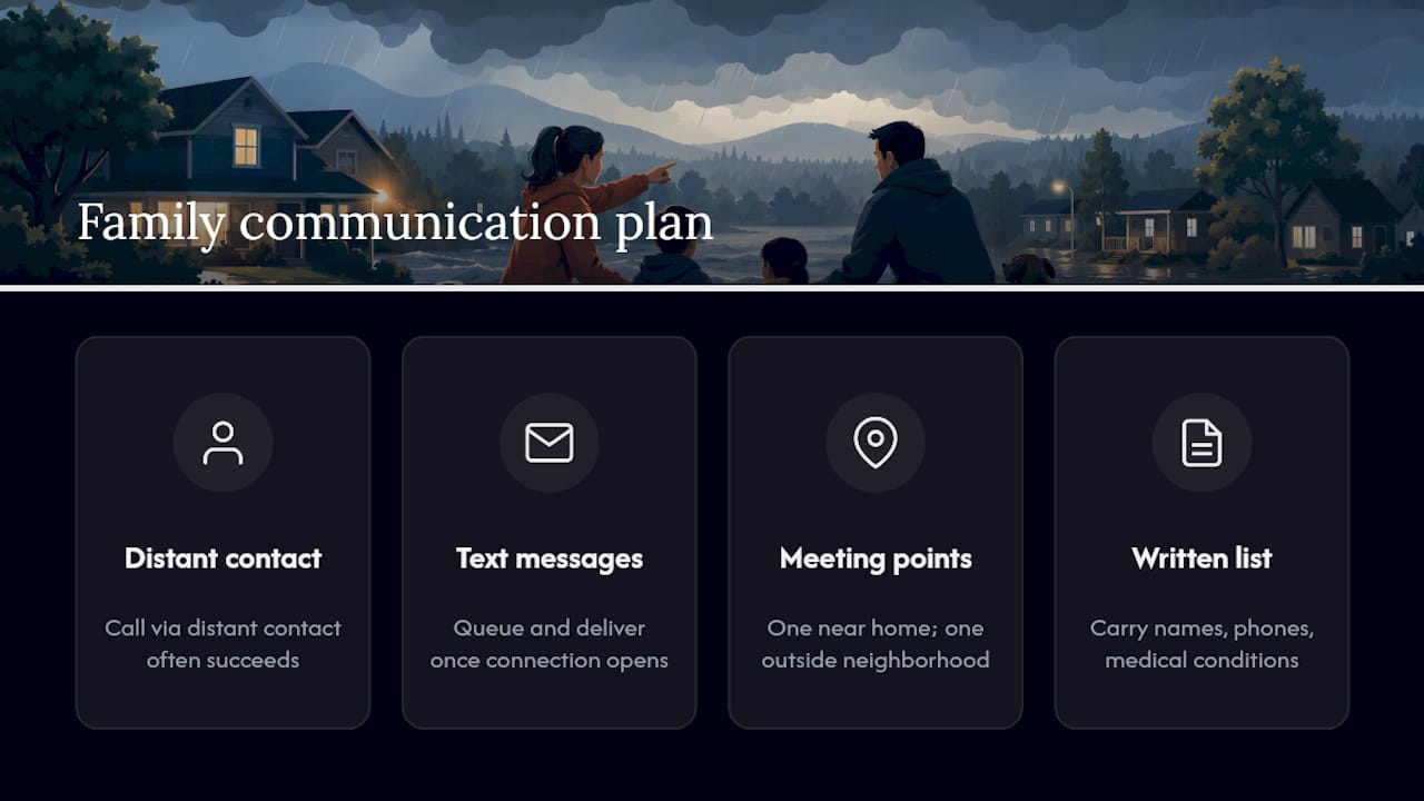 Diagram of family communication and meeting plan for flash floods