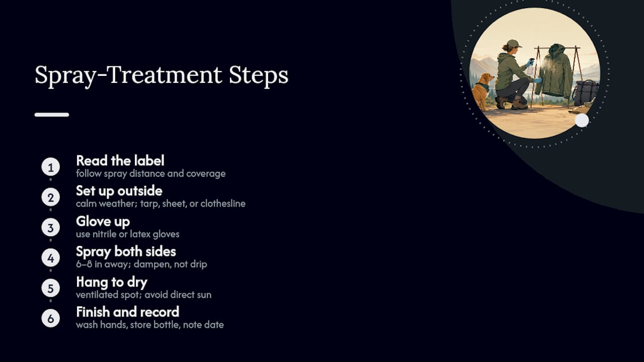 Diagram of permethrin spray treatment steps