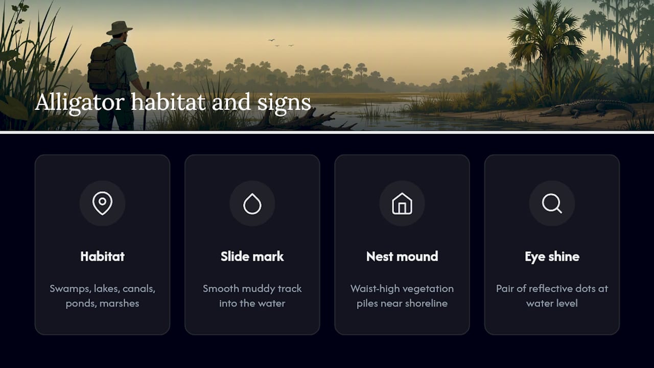 Three signs of nearby alligators