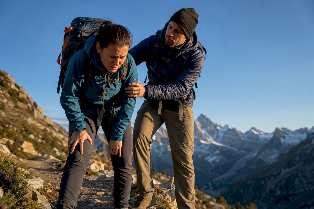 Hiker showing possible altitude sickness symptoms