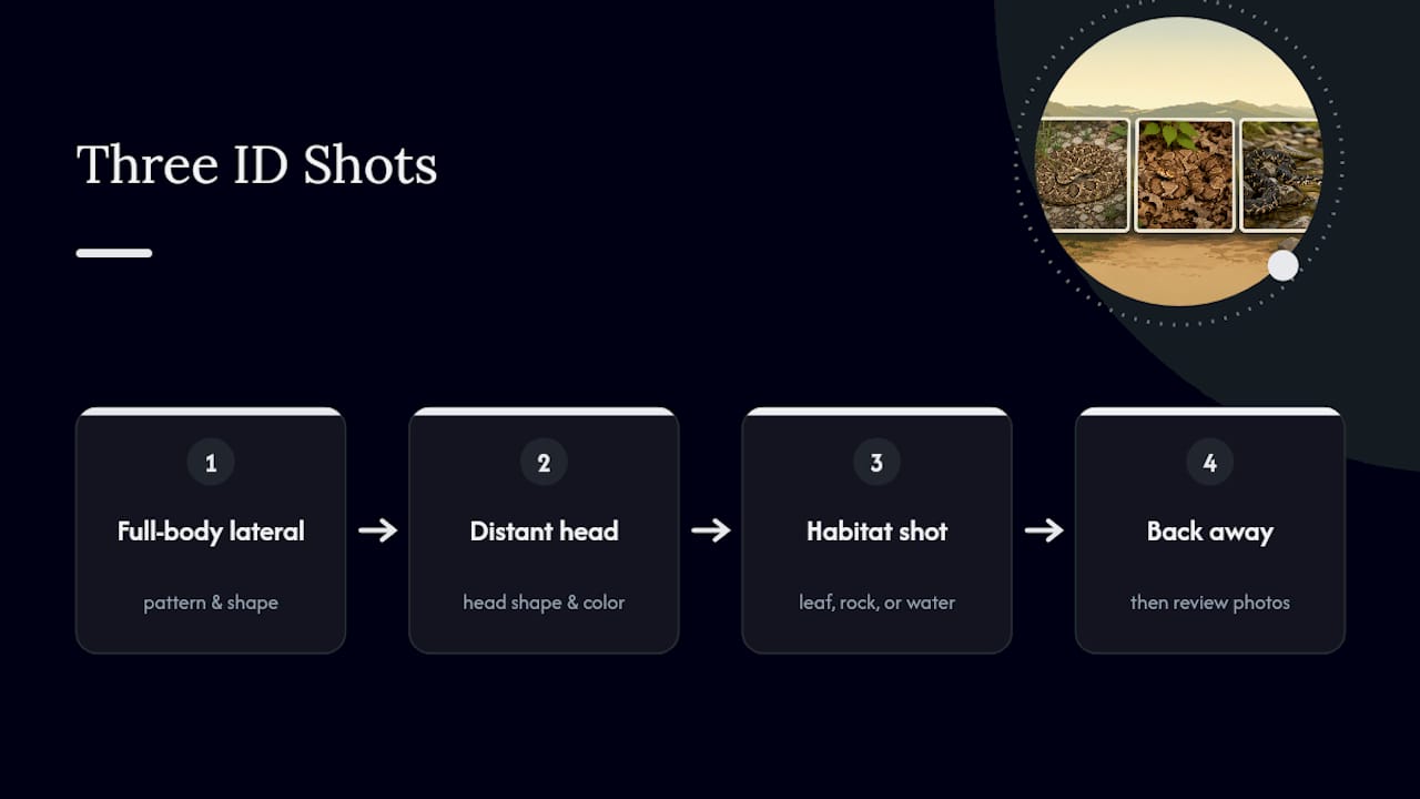 Three recommended snake identification photo views