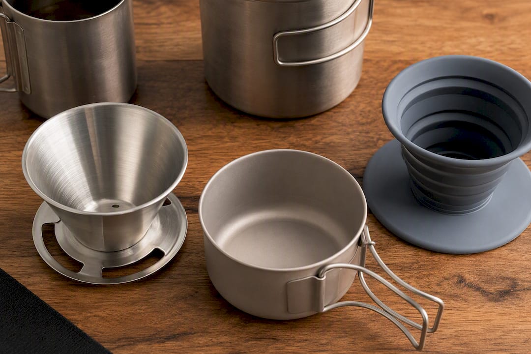 Stainless steel titanium and silicone camp gear