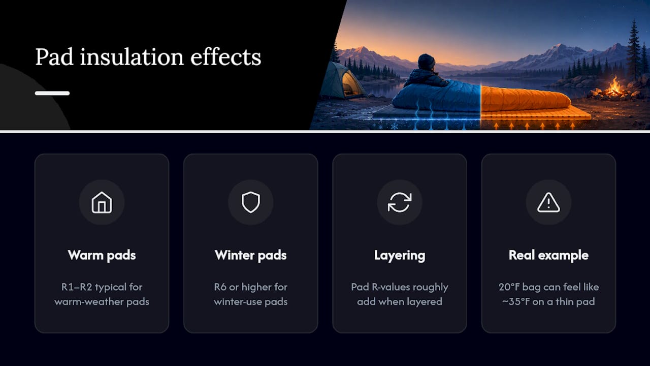Sleeping pad R-value ranges and layering effect