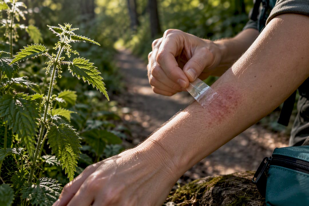 Packing tape lifting nettle hairs from skin