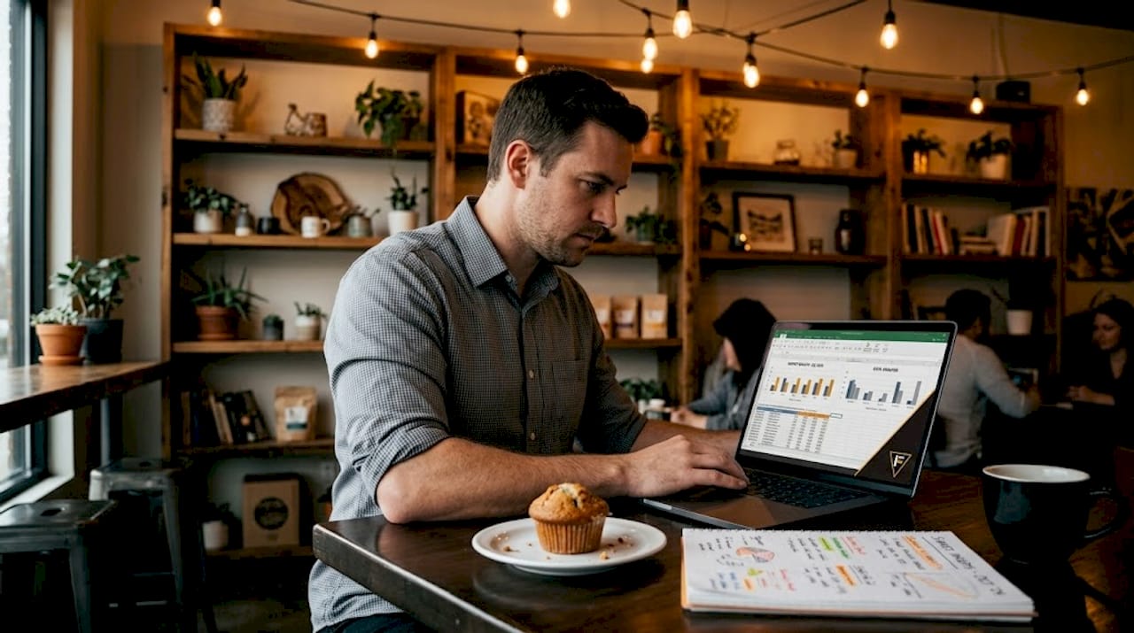 Data analyst reviewing print and digital survey data