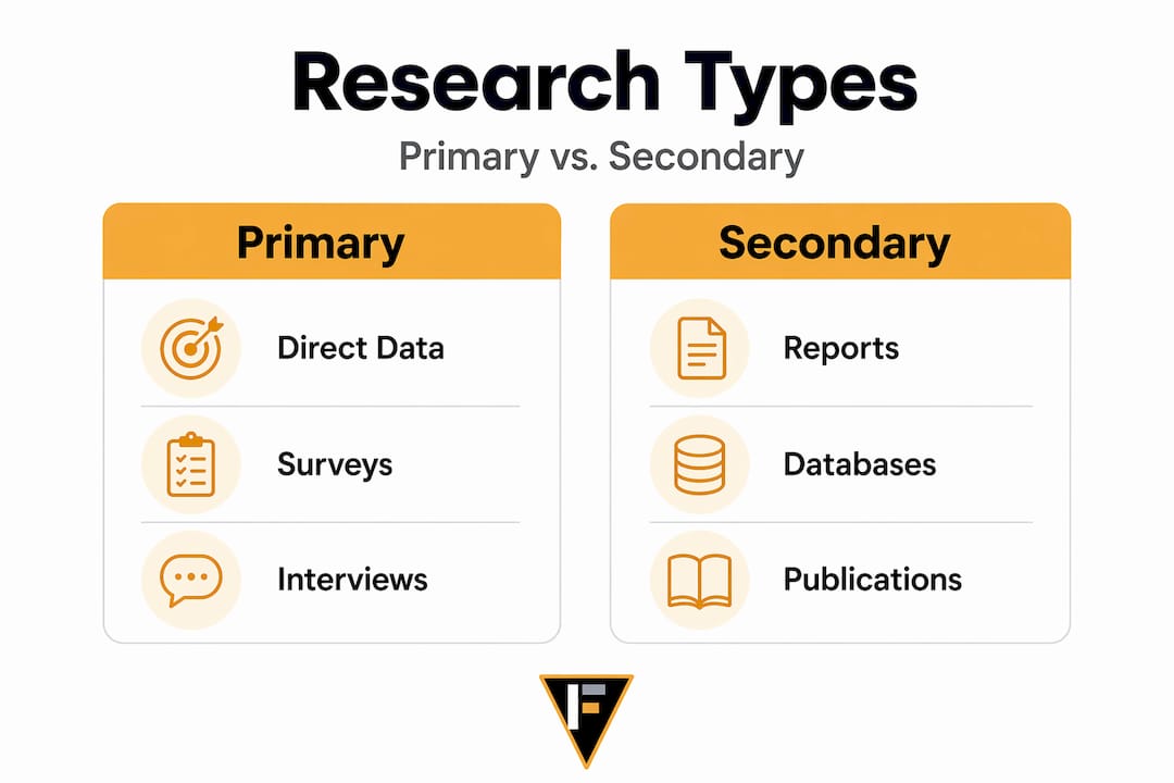 Infographic comparing primary and secondary research types