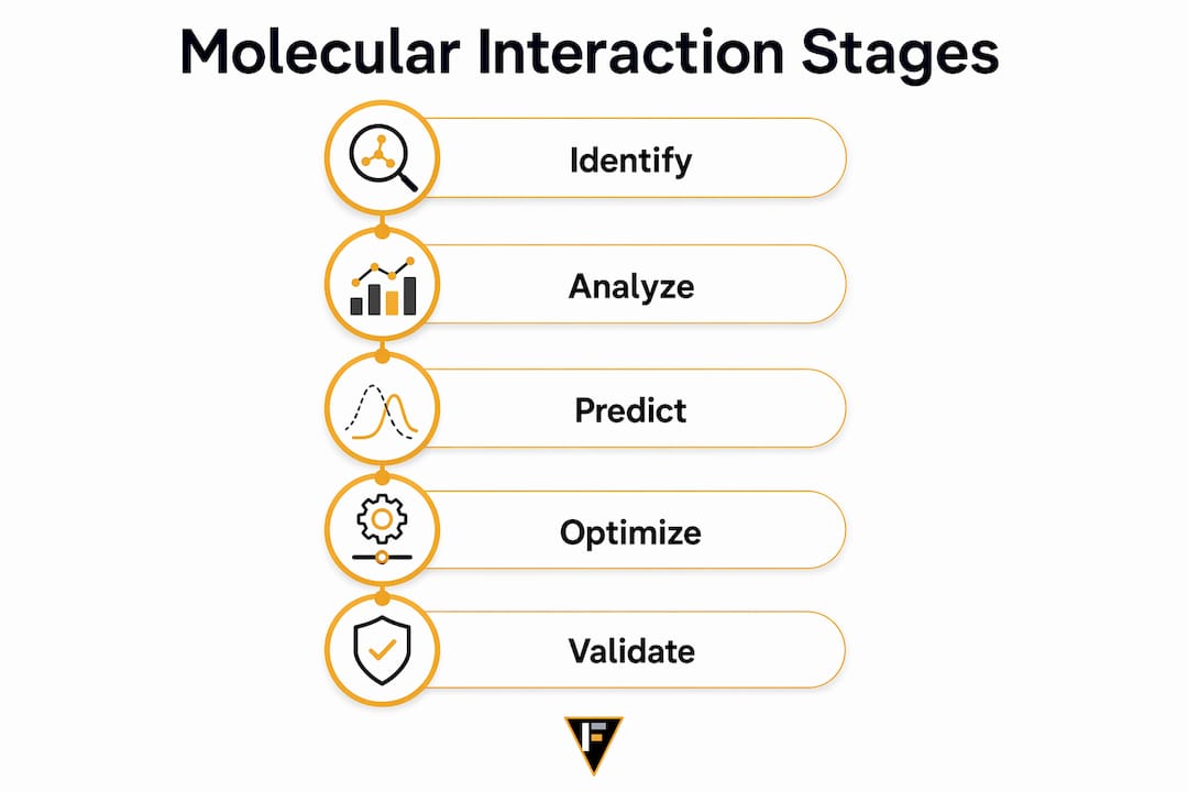 Infographic illustrating molecular interaction stages in formulation