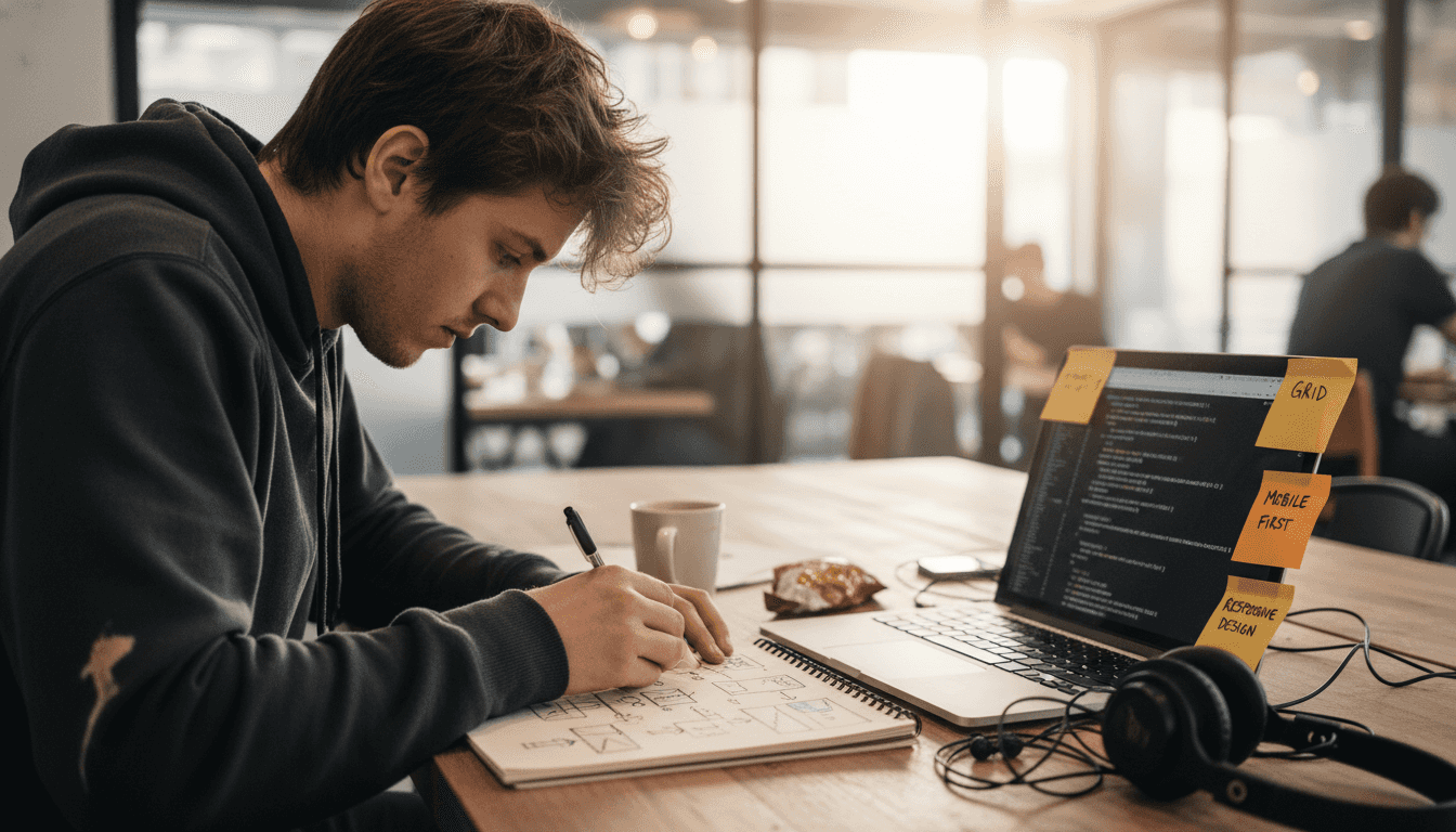 Designer sketching CSS layout diagrams