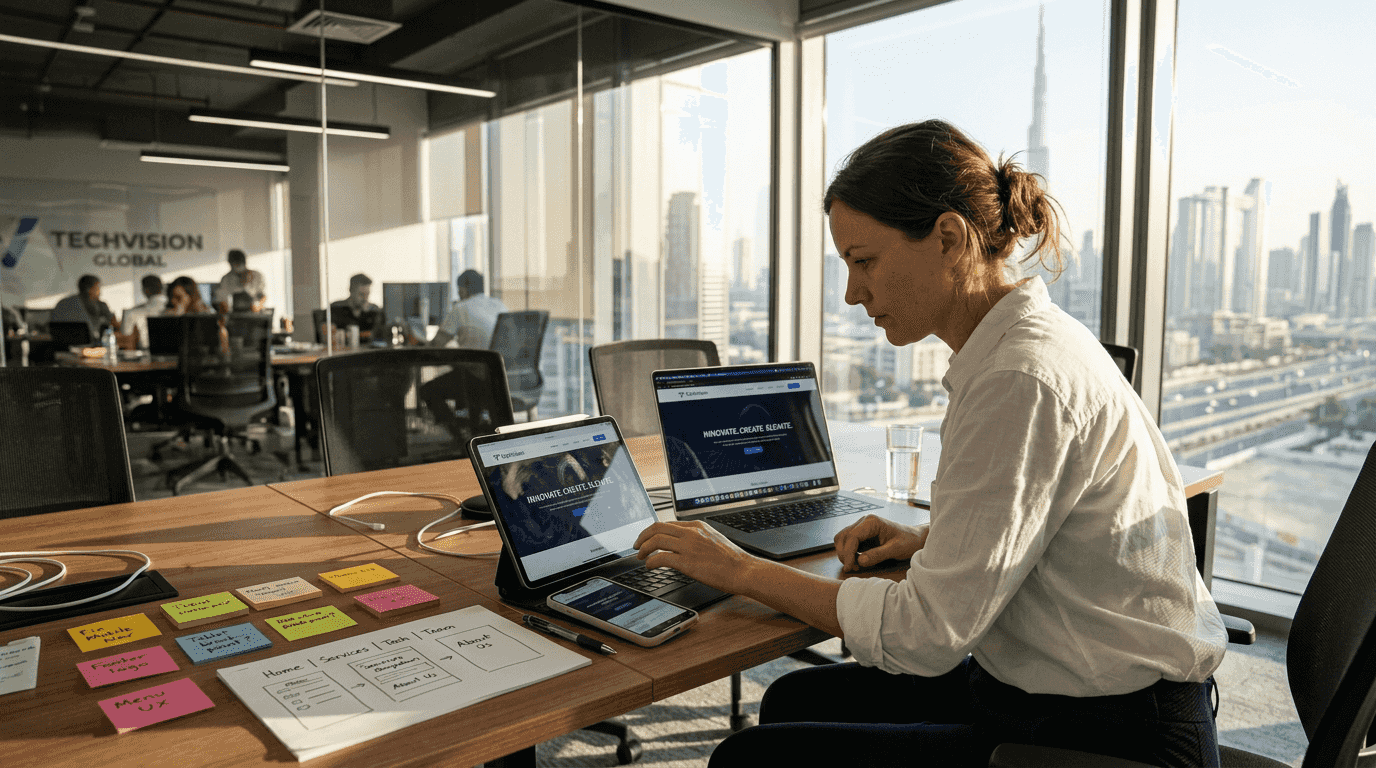 Web designer checking website mobile responsiveness